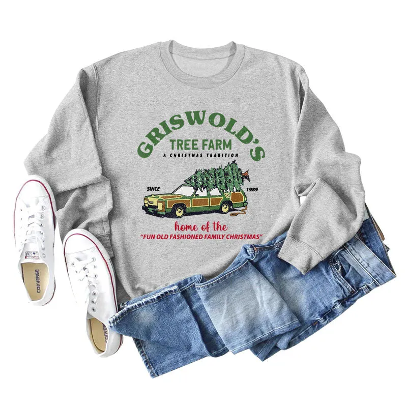 GRISWOLD'S TREE FARM Letter Christmas Loose Sweater Long Sleeve Woman