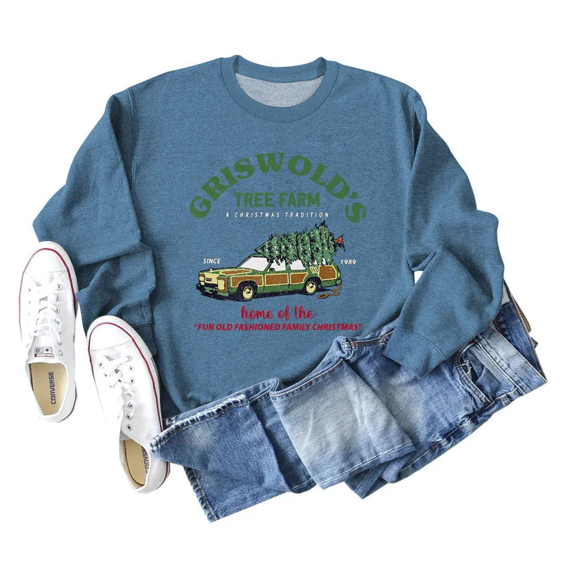 GRISWOLD'S TREE FARM Letter Christmas Loose Sweater Long Sleeve Woman