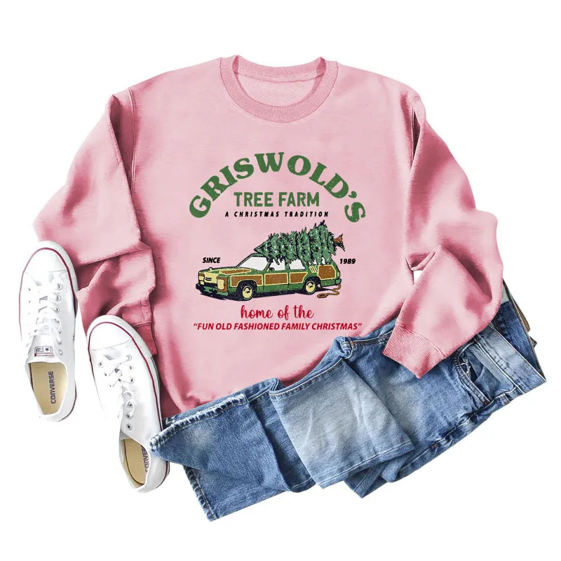 GRISWOLD'S TREE FARM Letter Christmas Loose Sweater Long Sleeve Woman