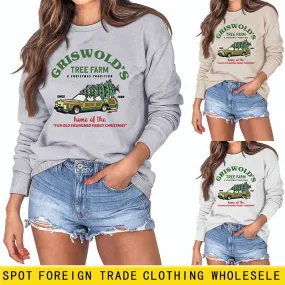 GRISWOLD'S TREE FARM Letter Christmas Loose Sweater Long Sleeve Woman