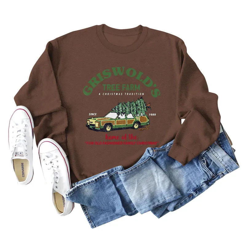 GRISWOLD'S TREE FARM Letter Christmas Loose Sweater Long Sleeve Woman