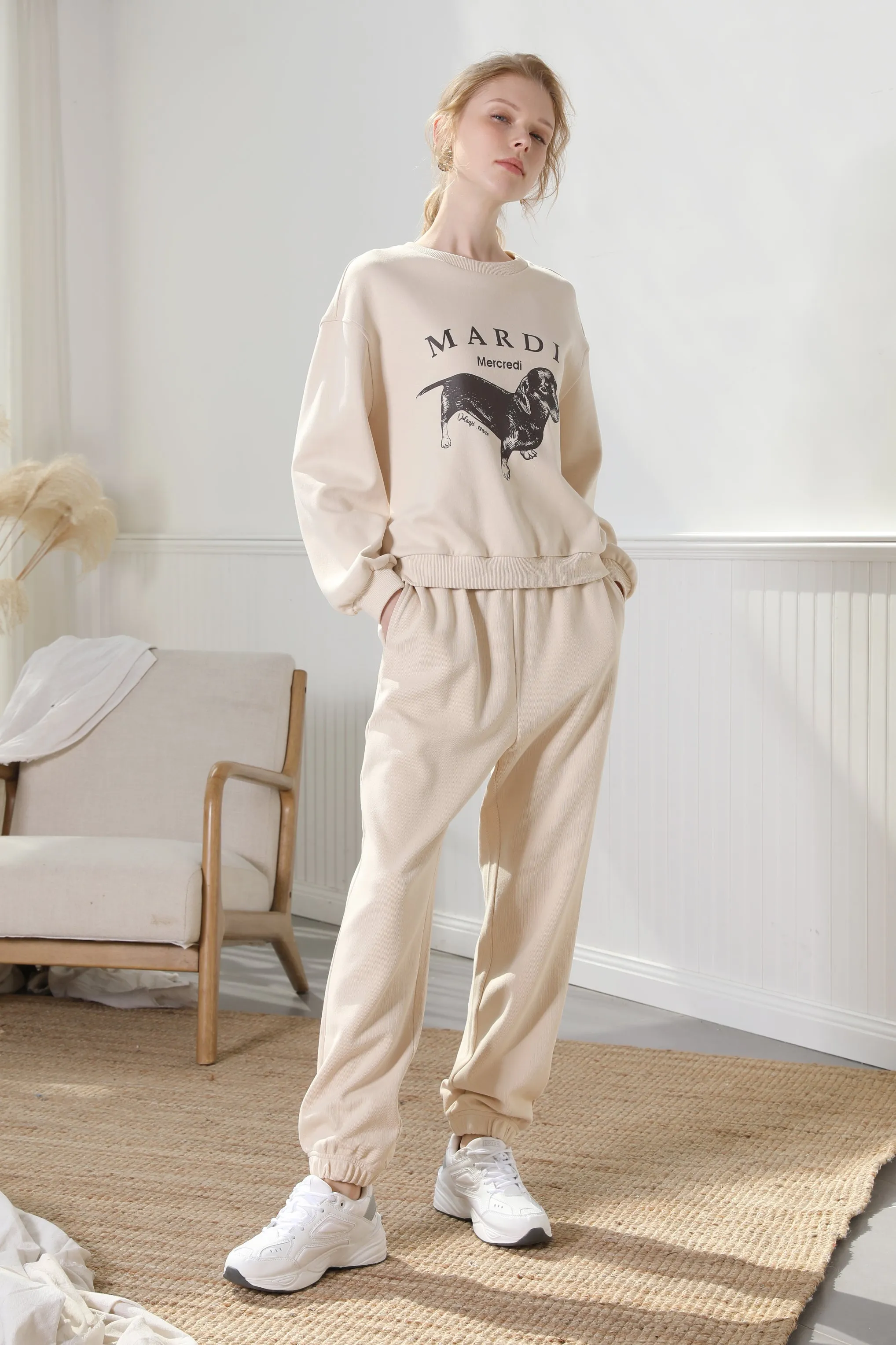 High Waisted Sweatpants Creamy Beige
