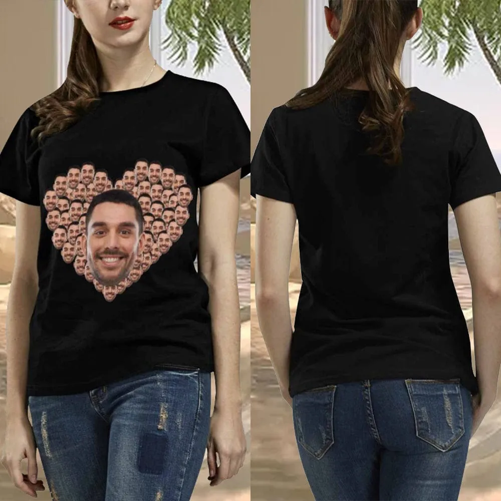 [Hot Sale] 50% Off-Custom Husband Face Heart Shape Shirts Personalized Women's All Over Print T-shirt Gift for Her