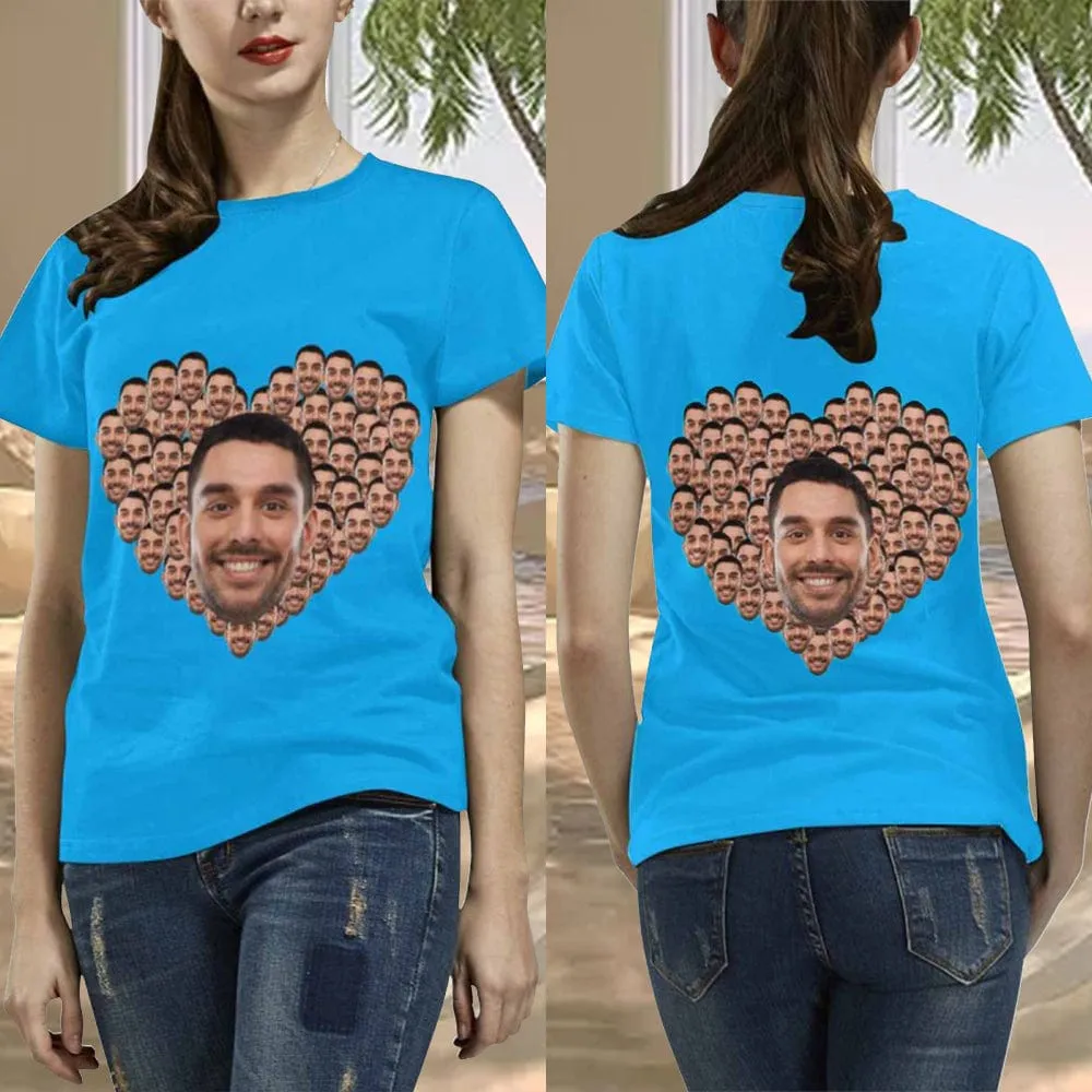 [Hot Sale] 50% Off-Custom Husband Face Heart Shape Shirts Personalized Women's All Over Print T-shirt Gift for Her
