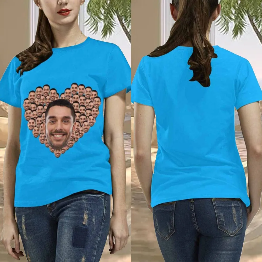 [Hot Sale] 50% Off-Custom Husband Face Heart Shape Shirts Personalized Women's All Over Print T-shirt Gift for Her