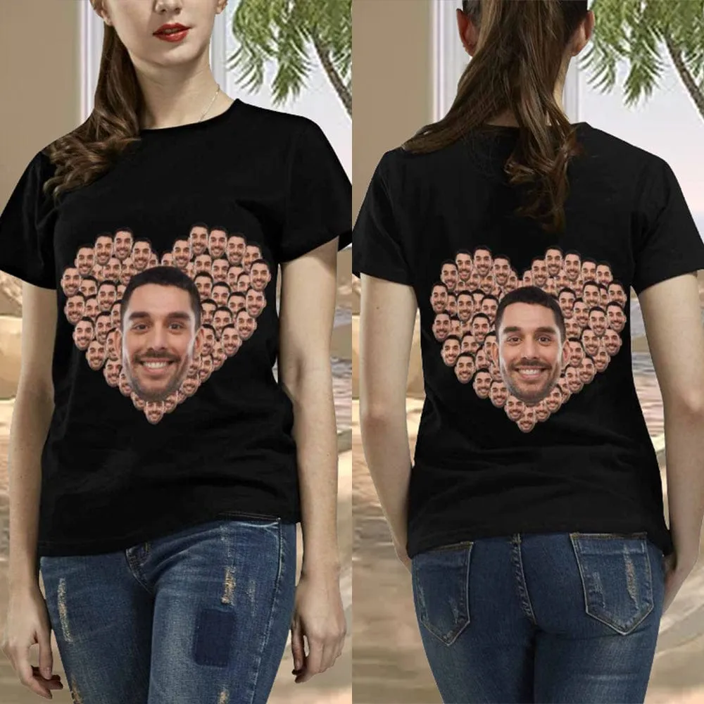 [Hot Sale] 50% Off-Custom Husband Face Heart Shape Shirts Personalized Women's All Over Print T-shirt Gift for Her