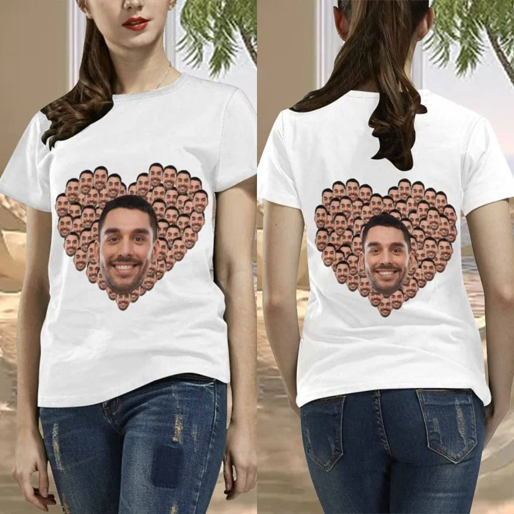 [Hot Sale] 50% Off-Custom Husband Face Heart Shape Shirts Personalized Women's All Over Print T-shirt Gift for Her