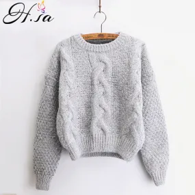 H.SA Women Sweaters Warm Pullover and Jumpers Crewneck Mohair