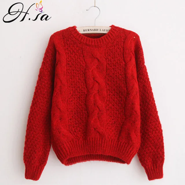 H.SA Women Sweaters Warm Pullover and Jumpers Crewneck Mohair
