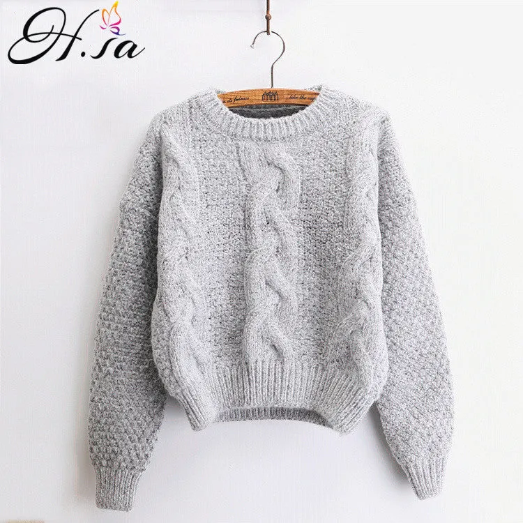 H.SA Women Sweaters Warm Pullover and Jumpers Crewneck Mohair