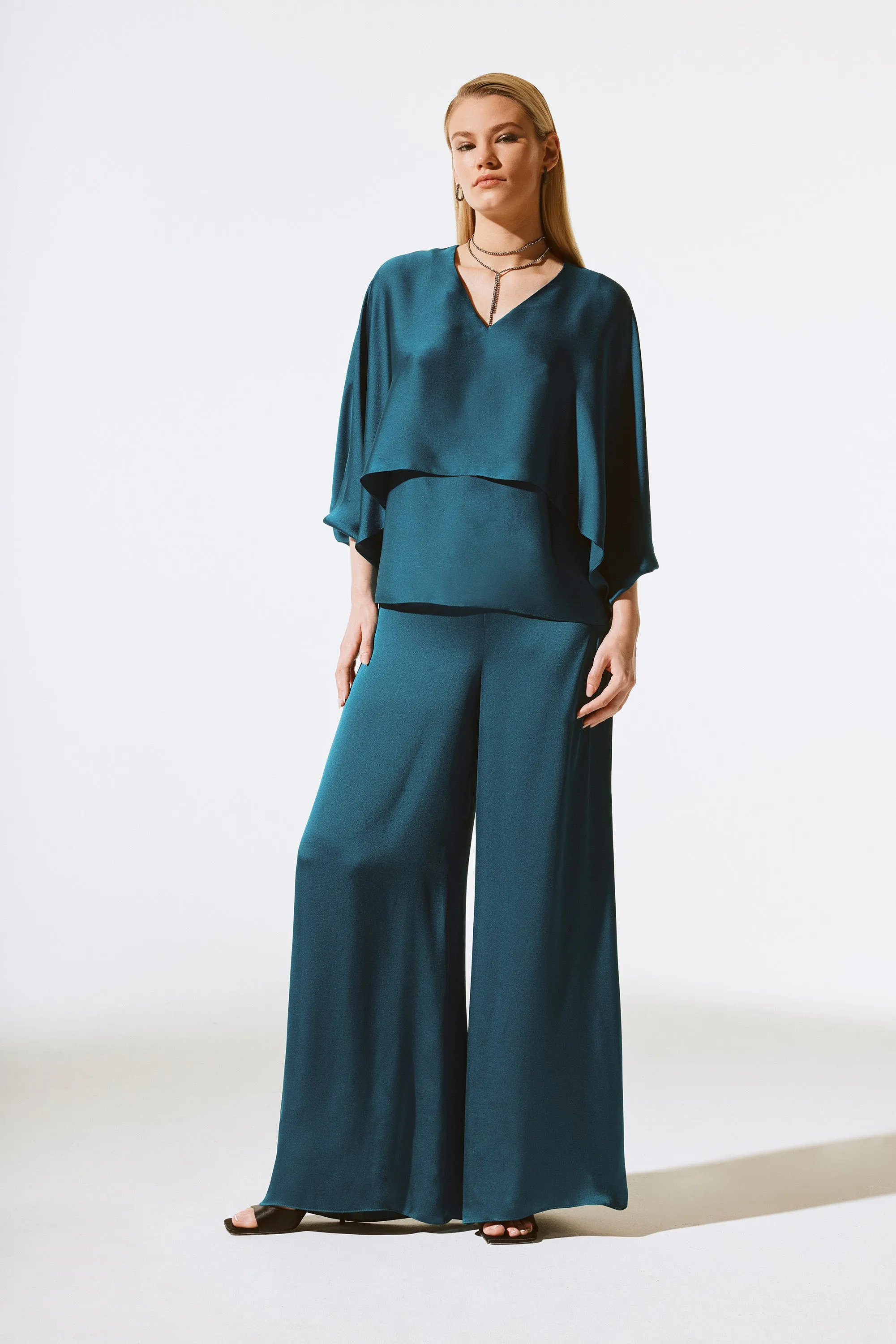 Joseph Ribkoff Women's Satin V-Neck Layered Top