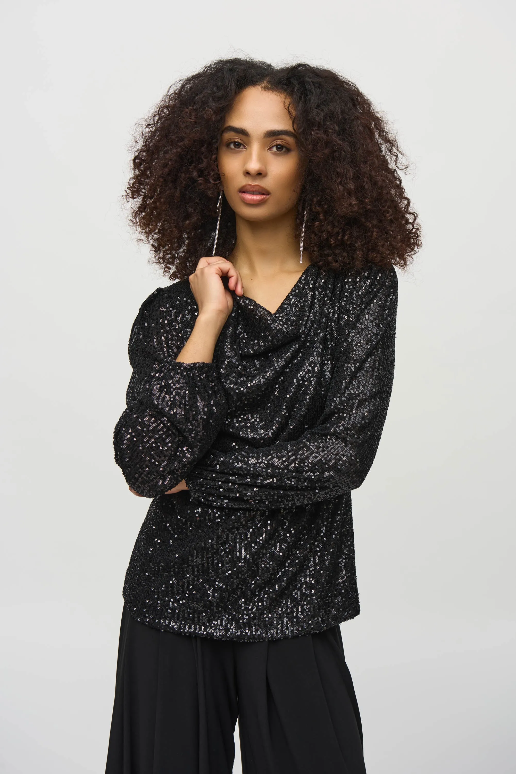 Joseph Ribkoff Women's Sequined Cowl Neck Top
