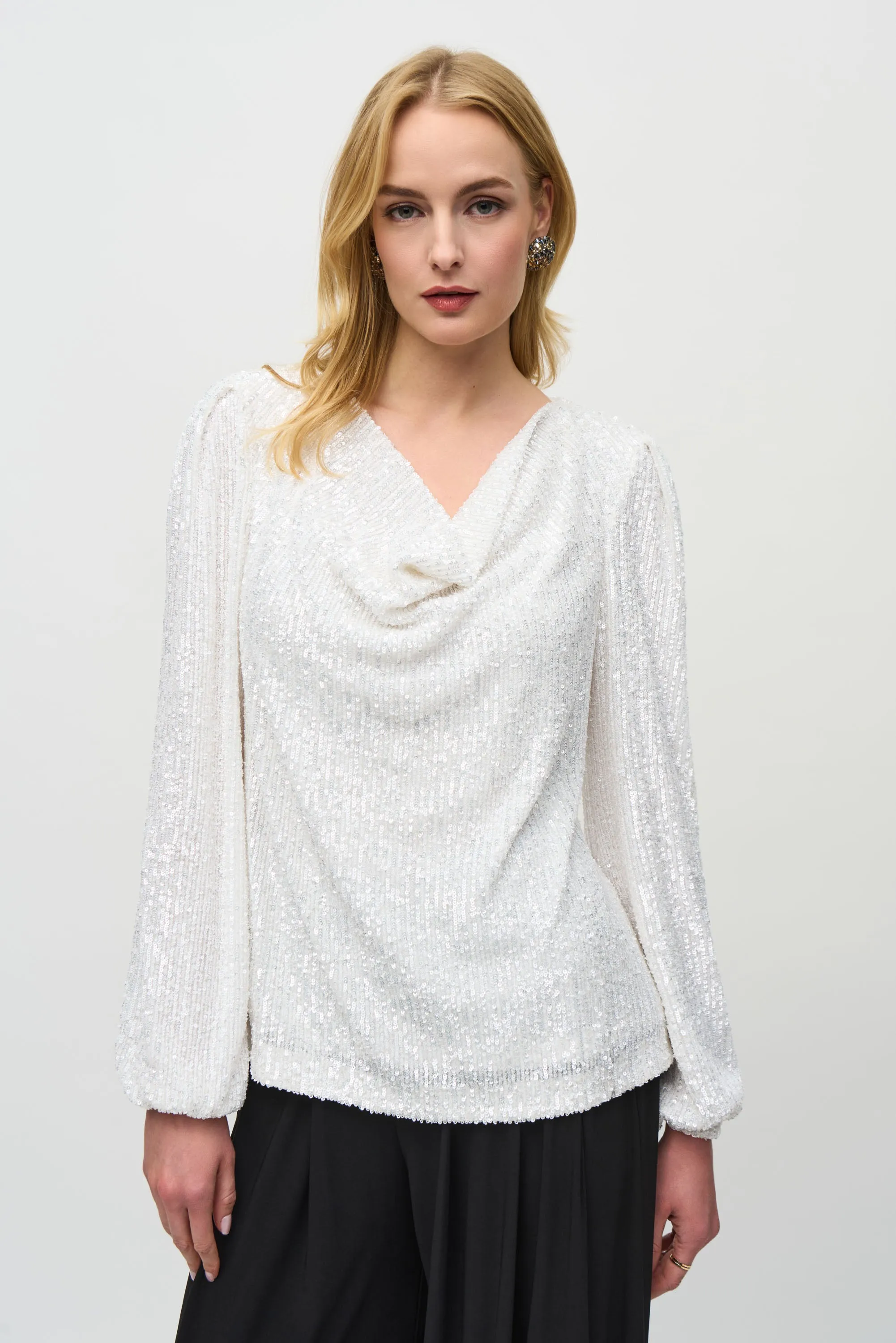 Joseph Ribkoff Women's Sequined Cowl Neck Top