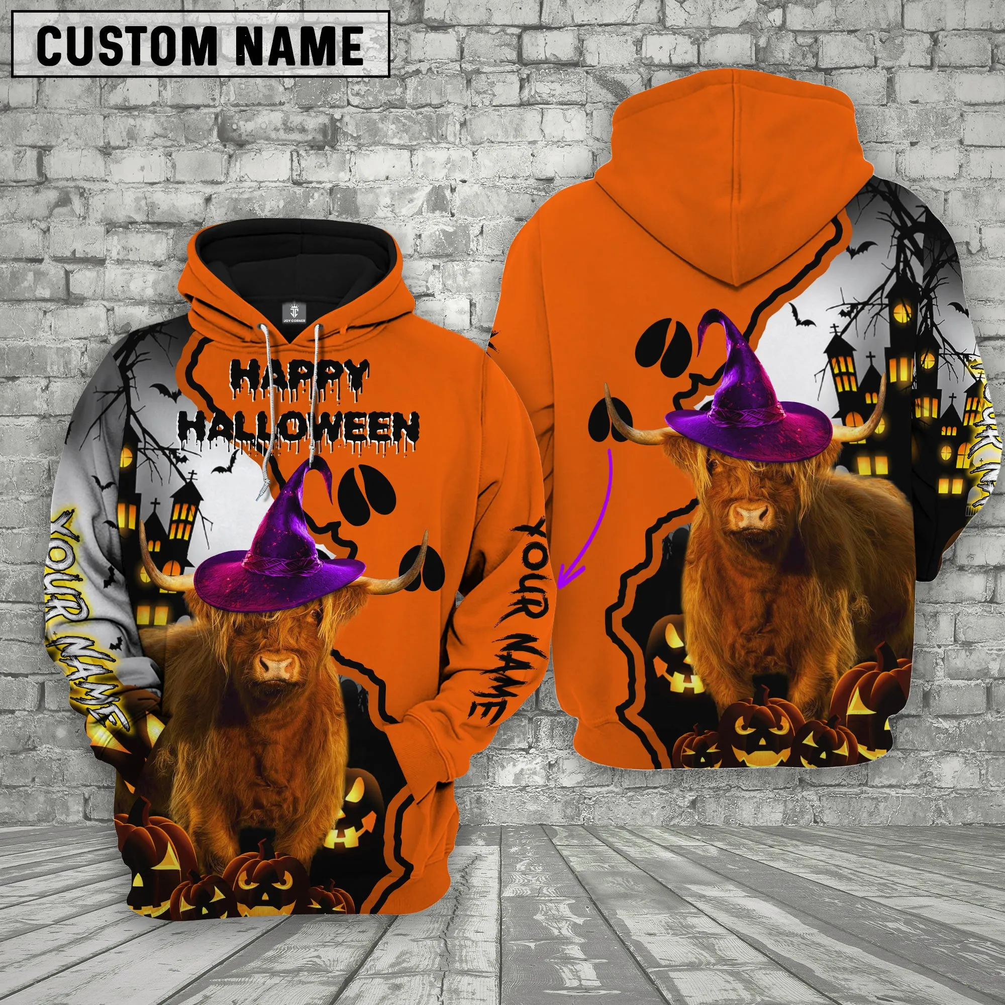 Joy Corners Highland Castle Footprint Halloween Pattern 3D Hoodie