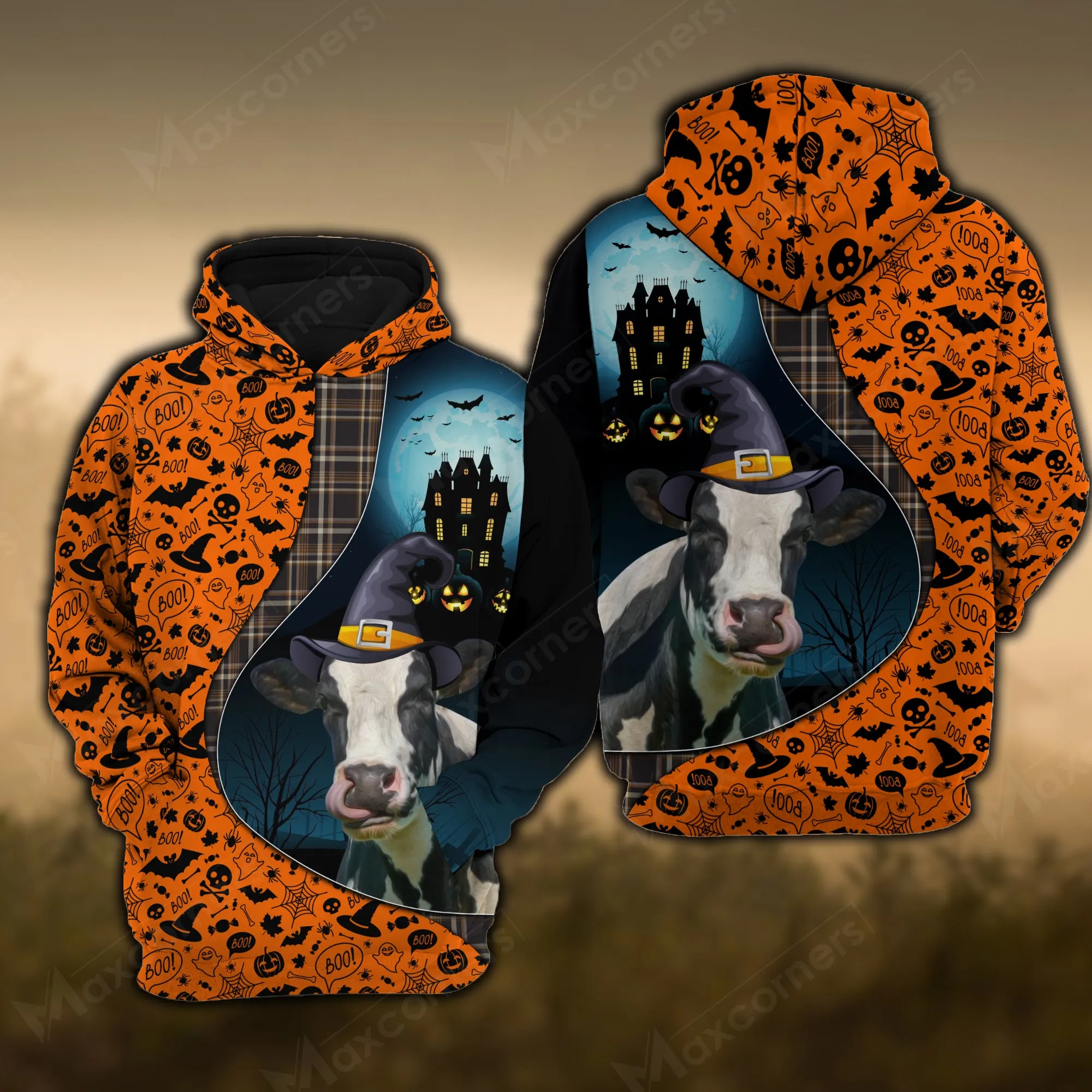 Joy Corners Holstein Castle Halloween Pattern 3D Hoodie
