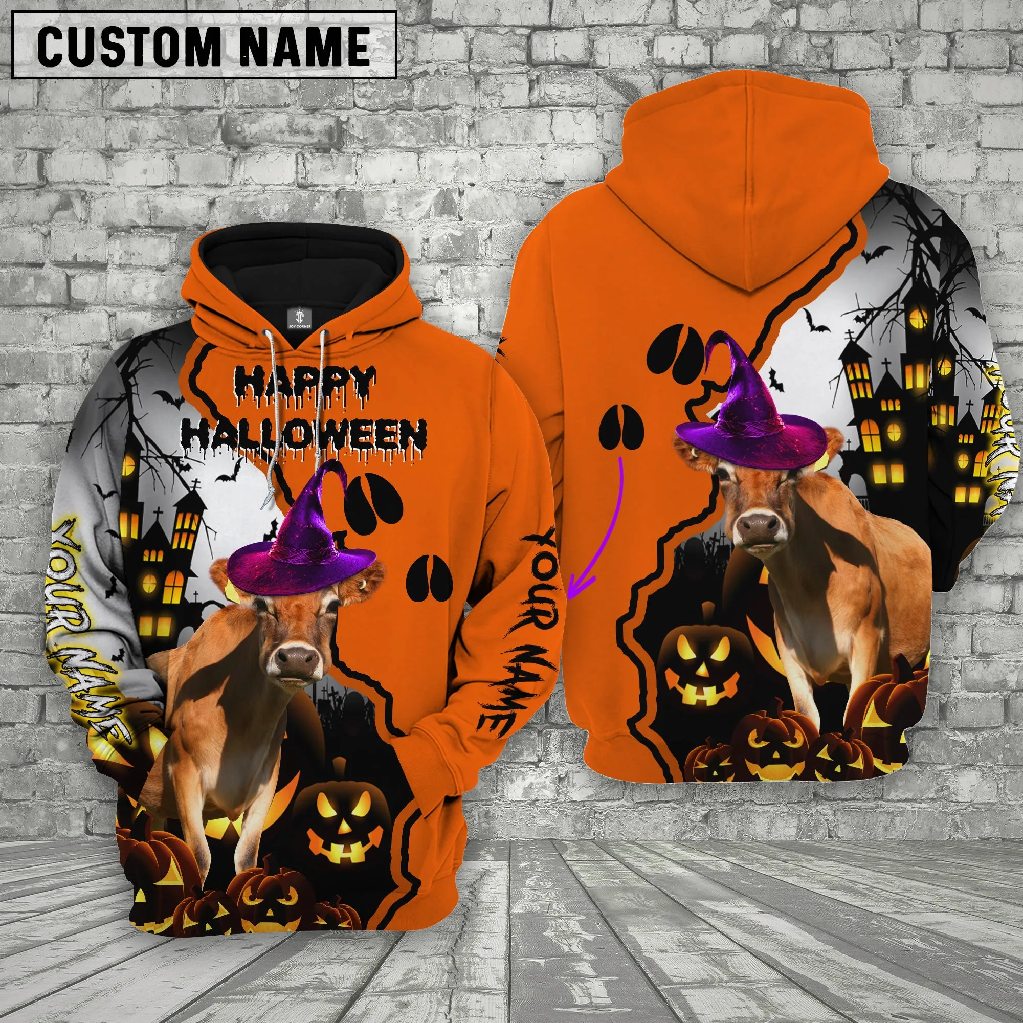 Joy Corners Jersey Castle Footprint Halloween Pattern 3D Hoodie