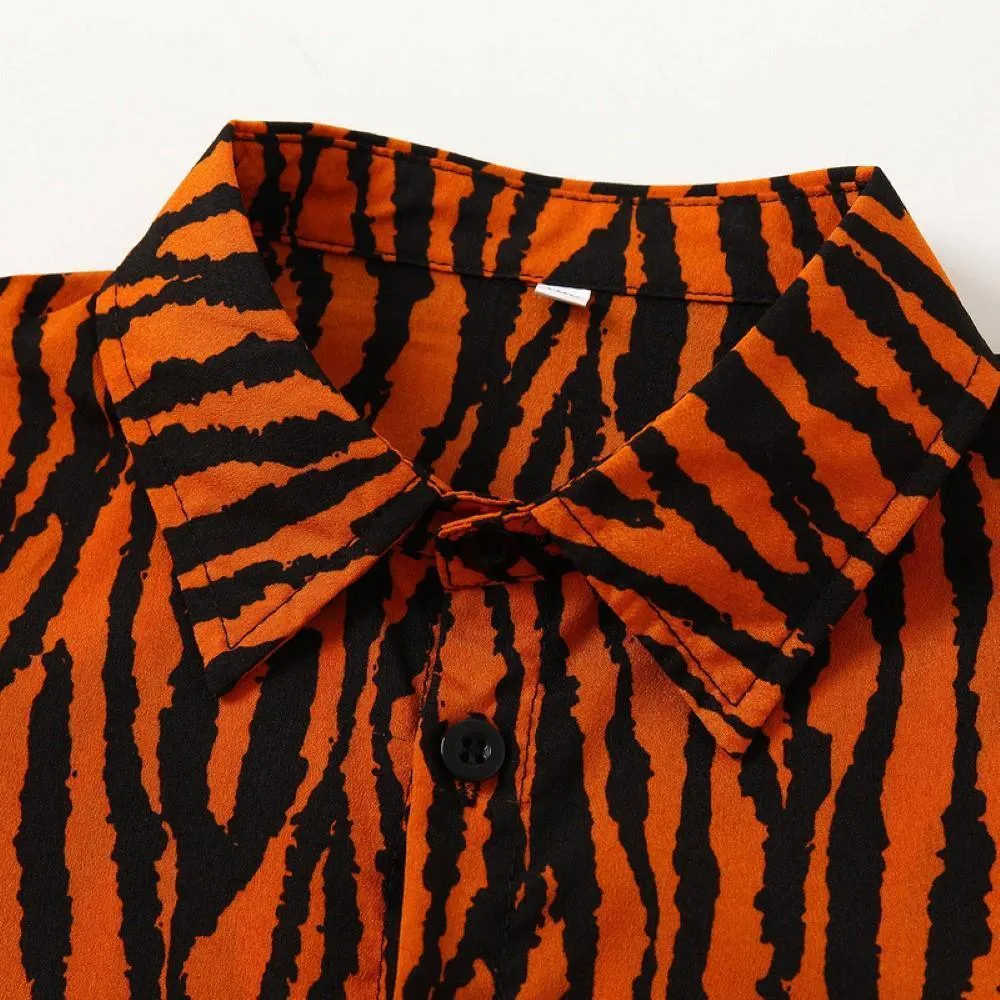 Kid Boys Tiger Pattern Lapel Shirt Little Boy T Shirts
