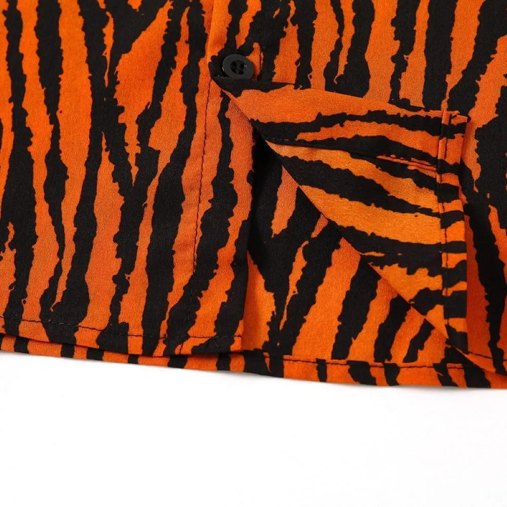 Kid Boys Tiger Pattern Lapel Shirt Little Boy T Shirts