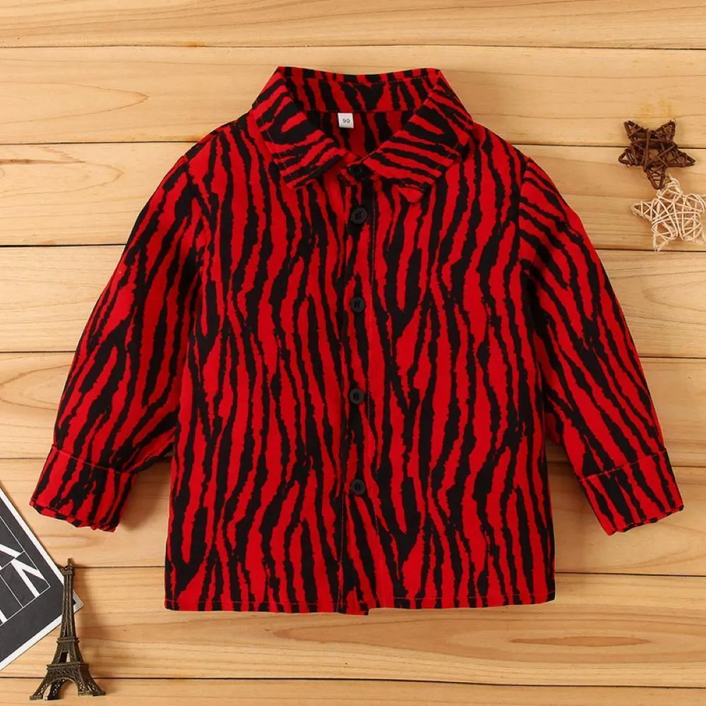 Kid Boys Tiger Pattern Lapel Shirt Little Boy T Shirts