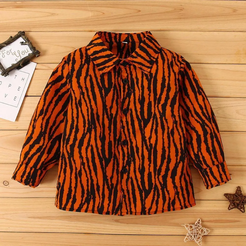 Kid Boys Tiger Pattern Lapel Shirt Little Boy T Shirts