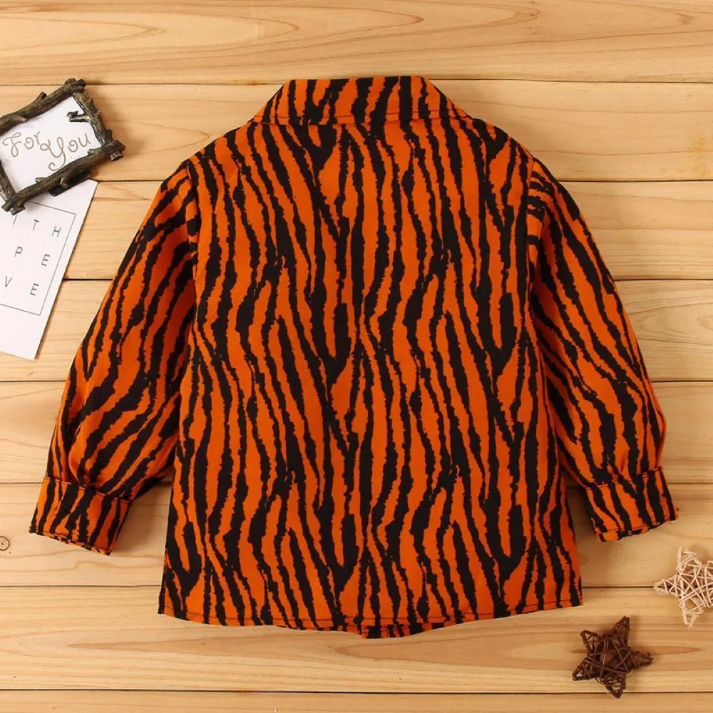Kid Boys Tiger Pattern Lapel Shirt Little Boy T Shirts