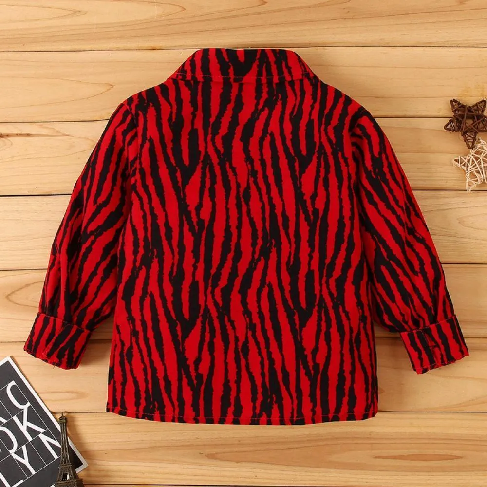 Kid Boys Tiger Pattern Lapel Shirt Little Boy T Shirts