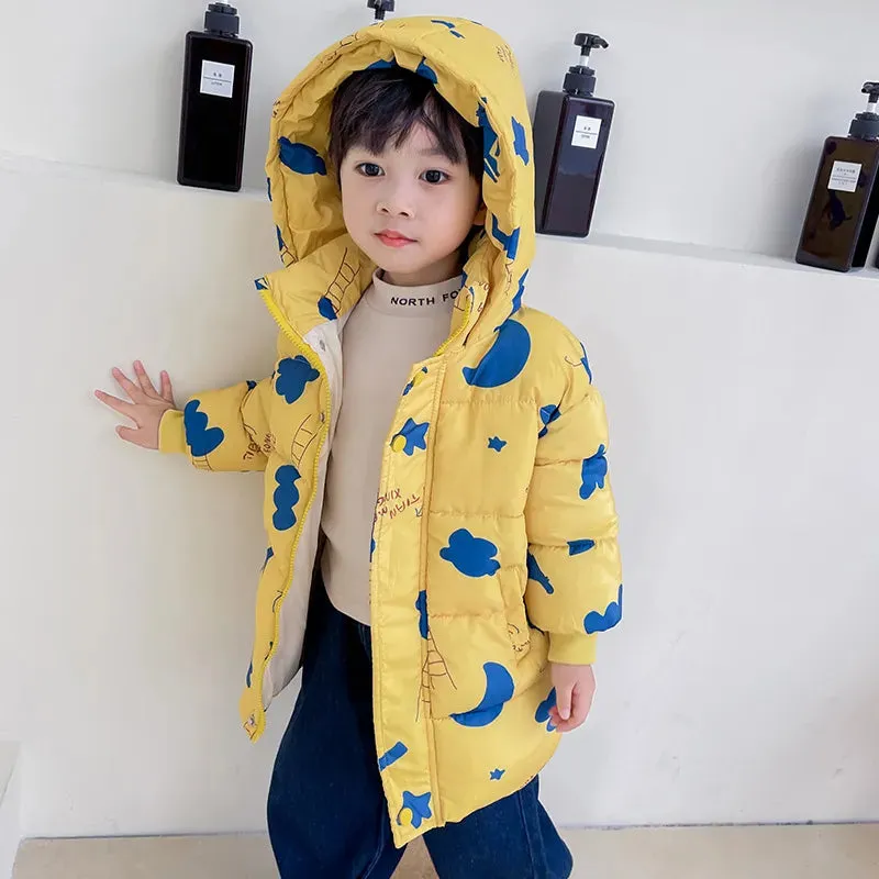 Kids Girls Boys Rainbow Print Down Hooded Jacket