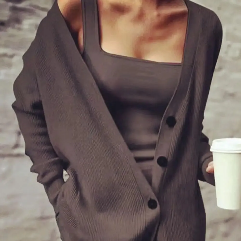 Long Knitted Solid Cardigan Casual 3pc Pantsuits - Ailime Designs