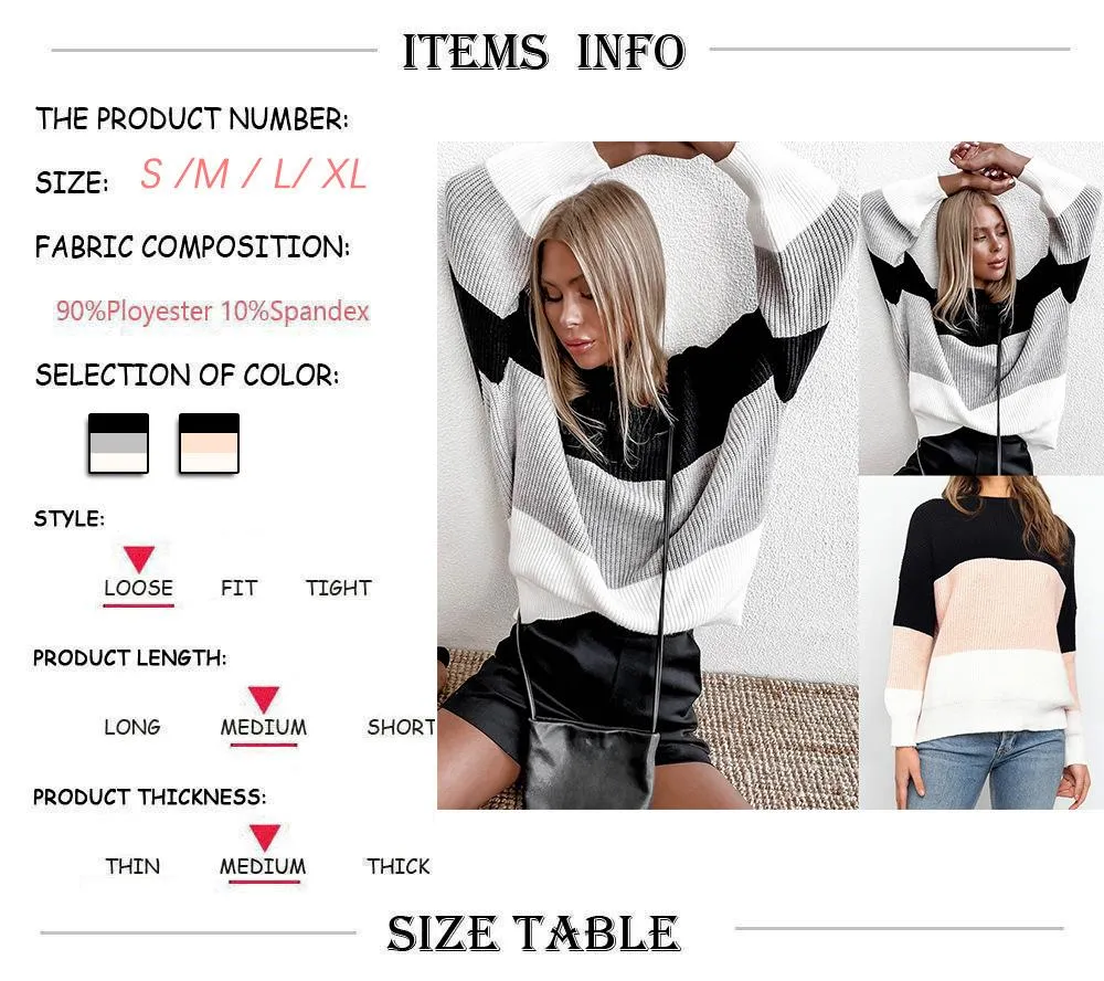 Loose Mid High Collar Contrast Sweater