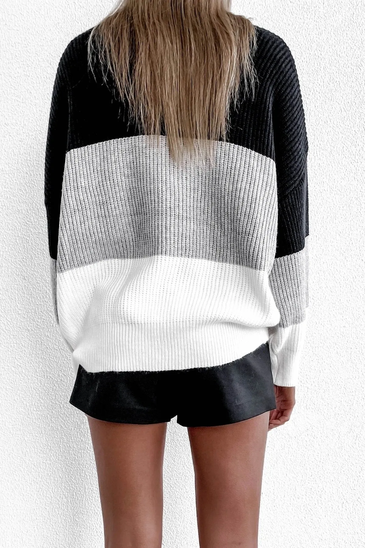 Loose Mid High Collar Contrast Sweater