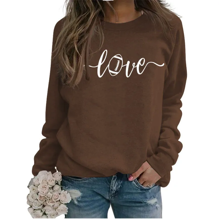 Love Baseball Letter Printing Fashion Autumn and Winter Bottoming Long Sleeve Round Neck Sweater (women)