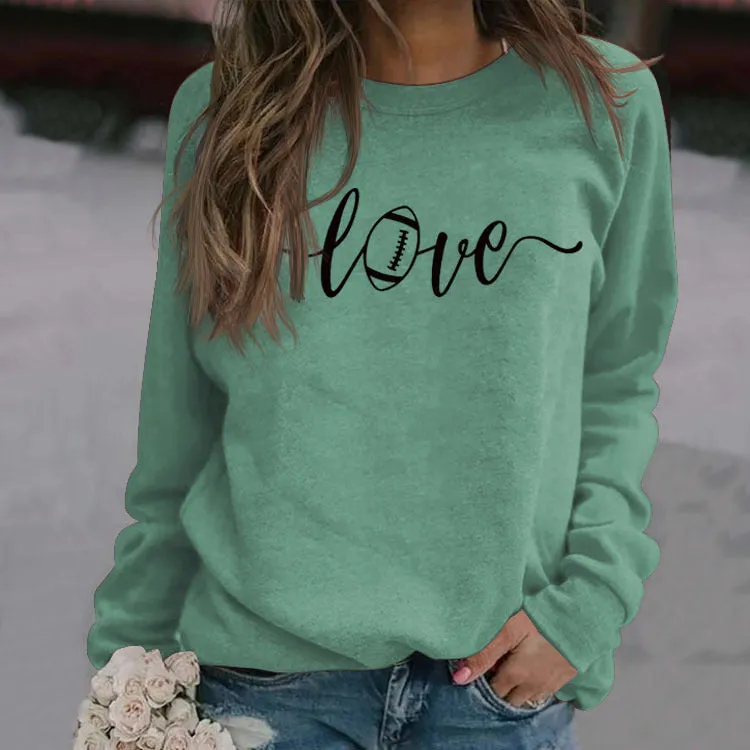 Love Baseball Letter Printing Fashion Autumn and Winter Bottoming Long Sleeve Round Neck Sweater (women)