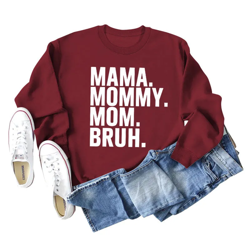 MAMA MOMMY MOM Fashion Letter New Long Sleeve Round Neck Sweater