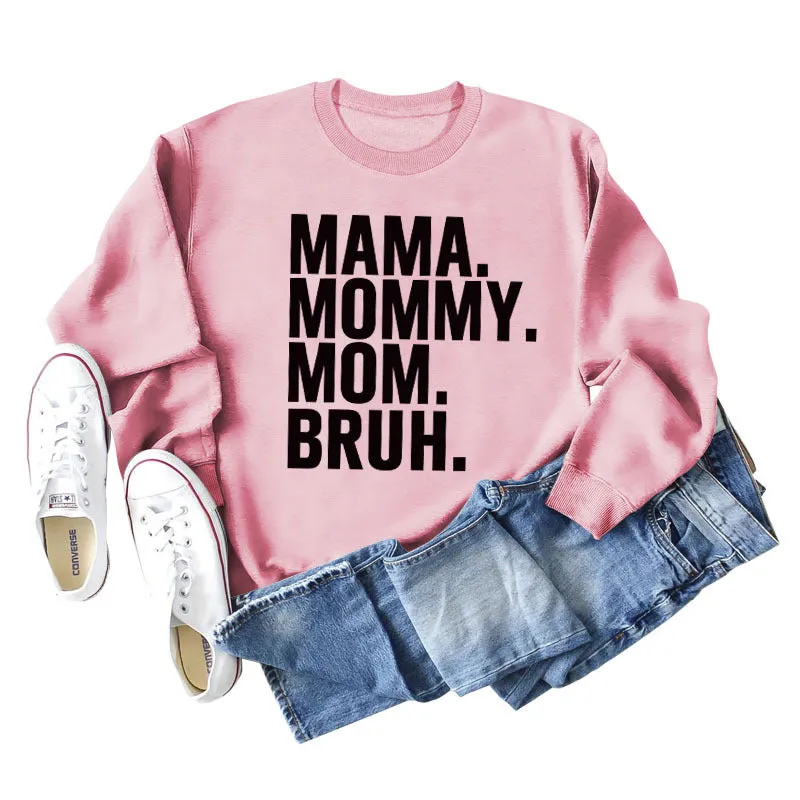 MAMA MOMMY MOM Fashion Letter New Long Sleeve Round Neck Sweater