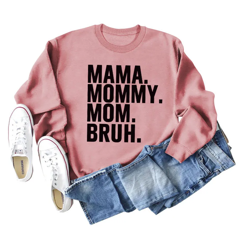 MAMA MOMMY MOM Fashion Letter New Long Sleeve Round Neck Sweater