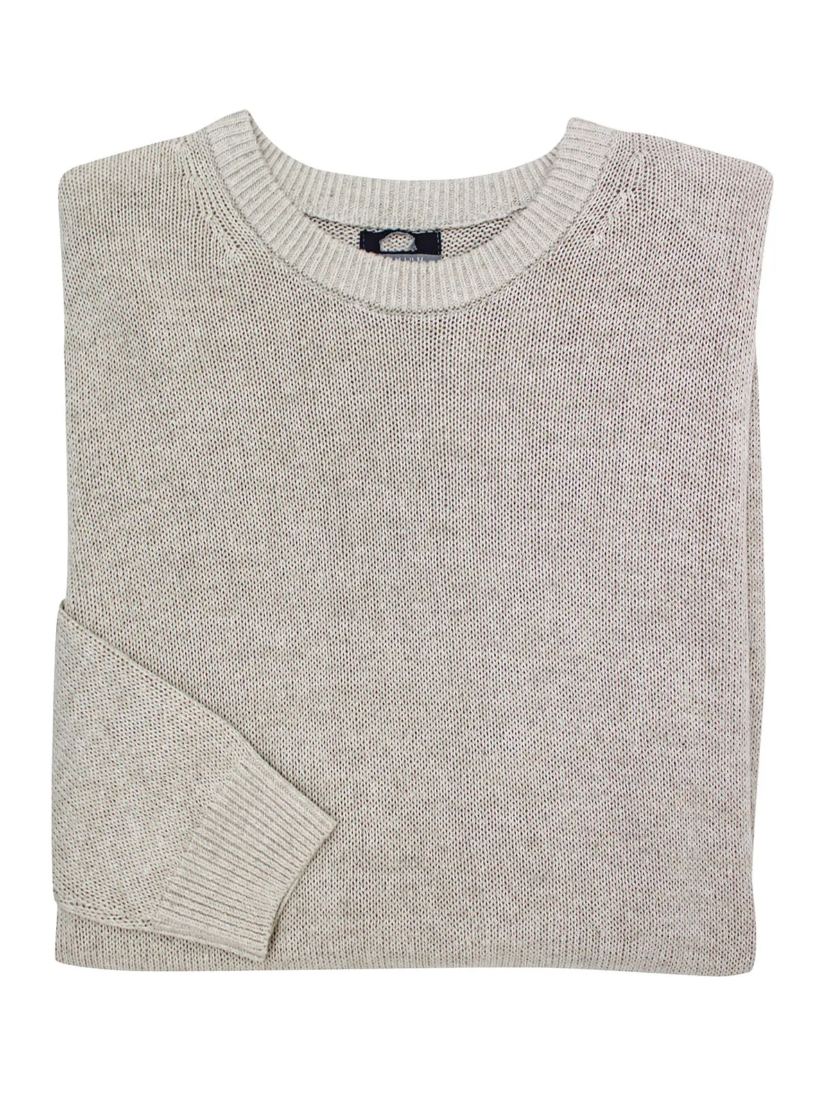 Mens Stone Linen Cotton Blend Crew Neck Knitted Jumper