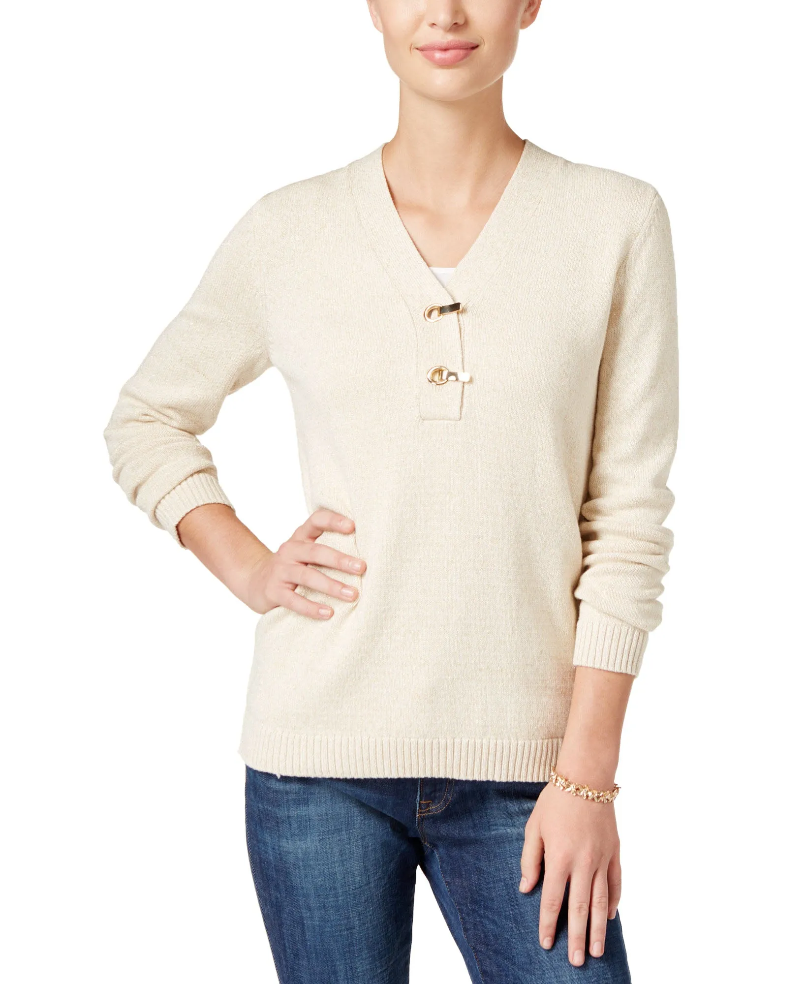 Metallic Henley Sweater