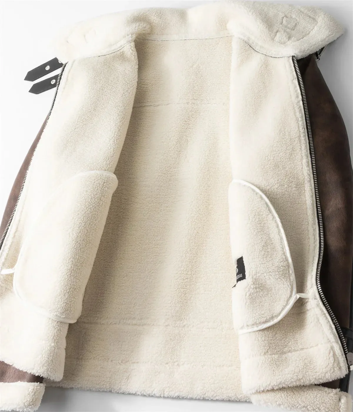 New Leather Jackets Warm Double Padded Coat Men Luxury Fur Lamb Wool Leather Jacket