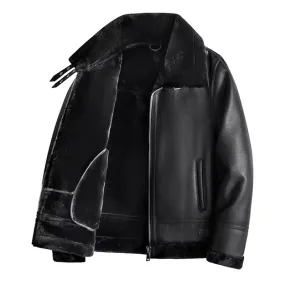 New Leather Jackets Warm Double Padded Coat Men Luxury Fur Lamb Wool Leather Jacket