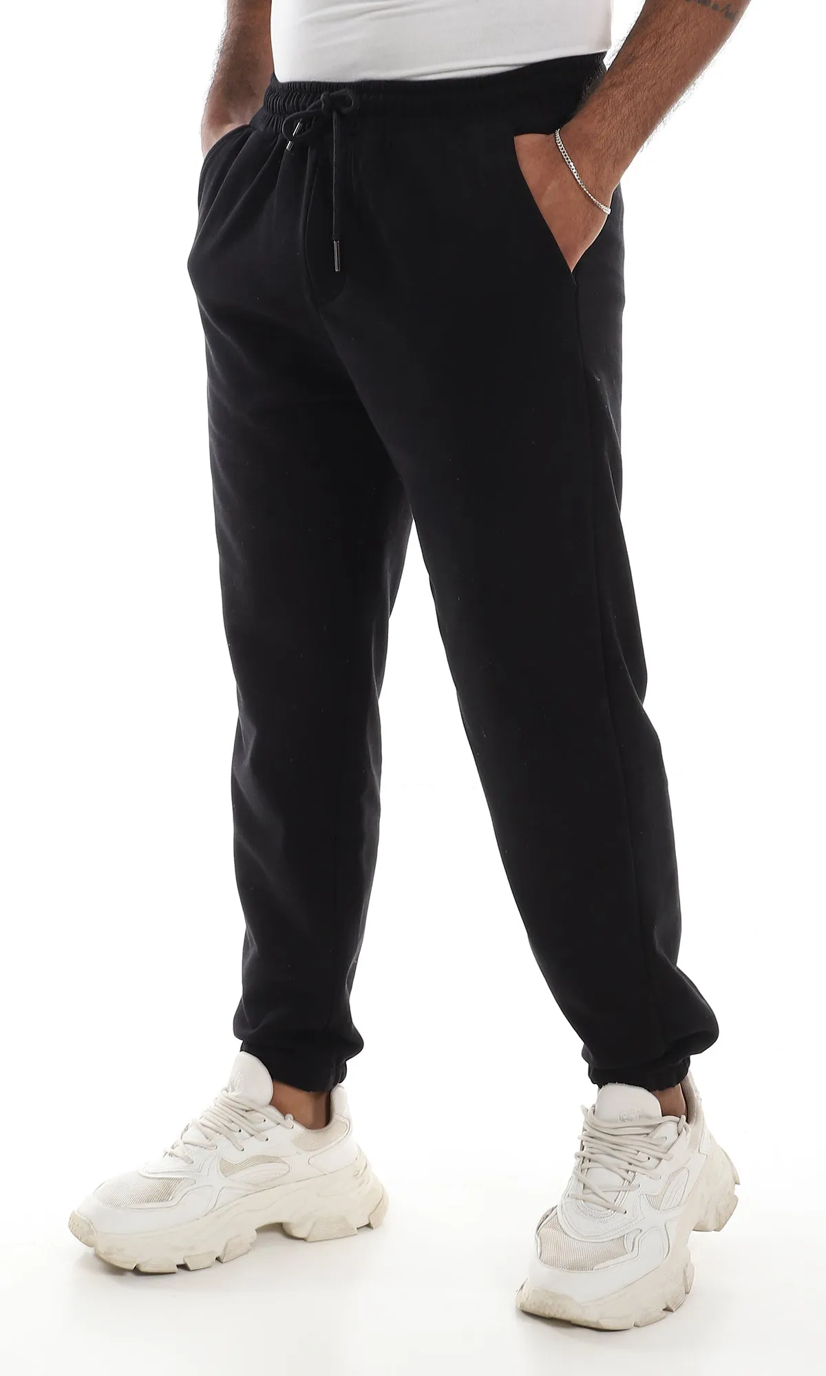 O162601 Practical 3 Pockets Cotton Black Sweatpants