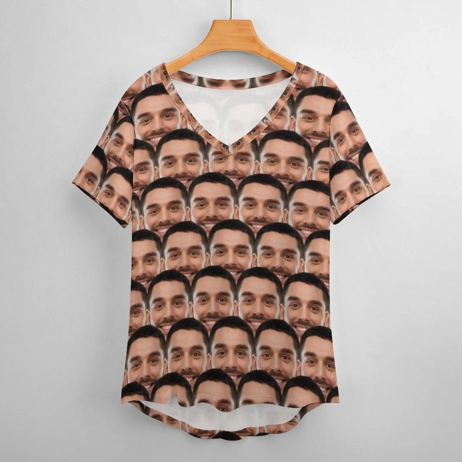 #Plus Size T-shirt-Custom Face Seamless Boyfriend Plus Size V Neck T-shirt for Her Design Your Own Shirt Gift