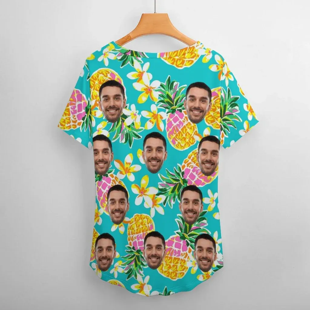 #Plus Size T-shirt-Custom Face Seamless Boyfriend Plus Size V Neck T-shirt for Her Design Your Own Shirt Gift