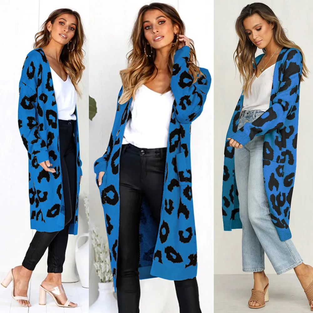 Print Loose Pockets Women Oversized Cardigan Sweater
