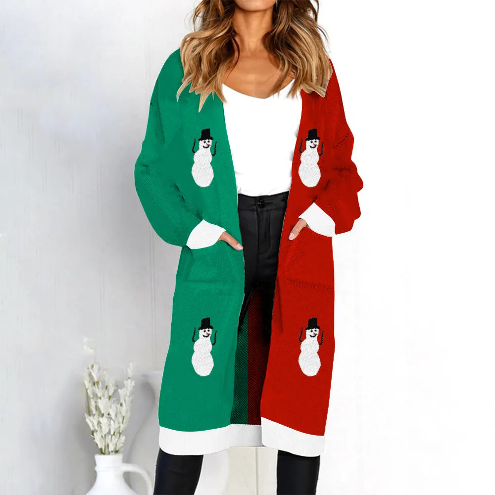 Print Loose Pockets Women Oversized Cardigan Sweater