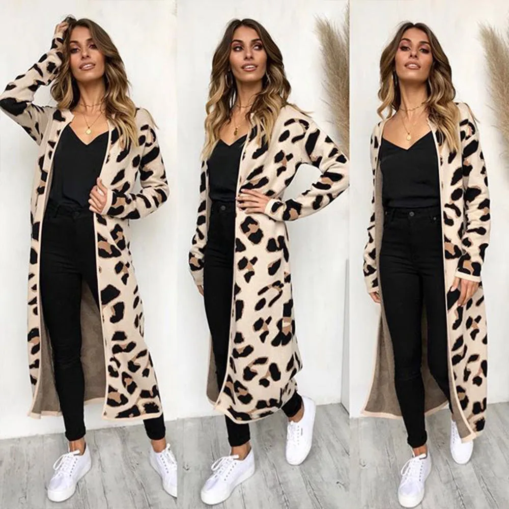 Print Loose Pockets Women Oversized Cardigan Sweater