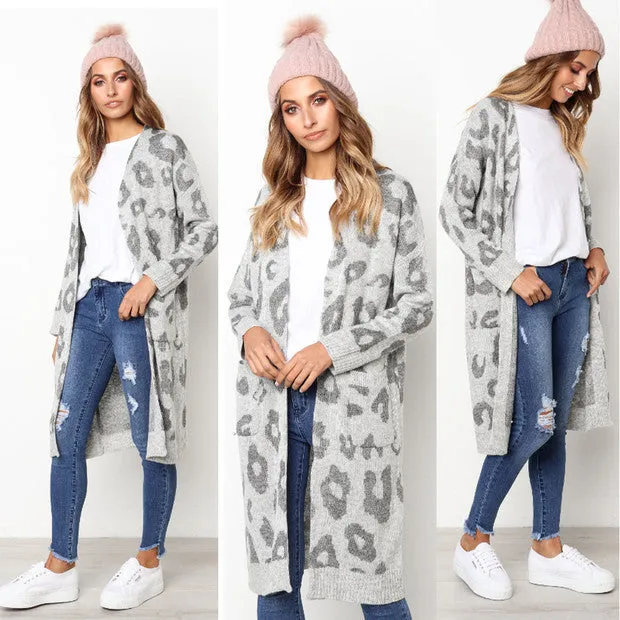 Print Loose Pockets Women Oversized Cardigan Sweater