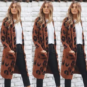 Print Loose Pockets Women Oversized Cardigan Sweater