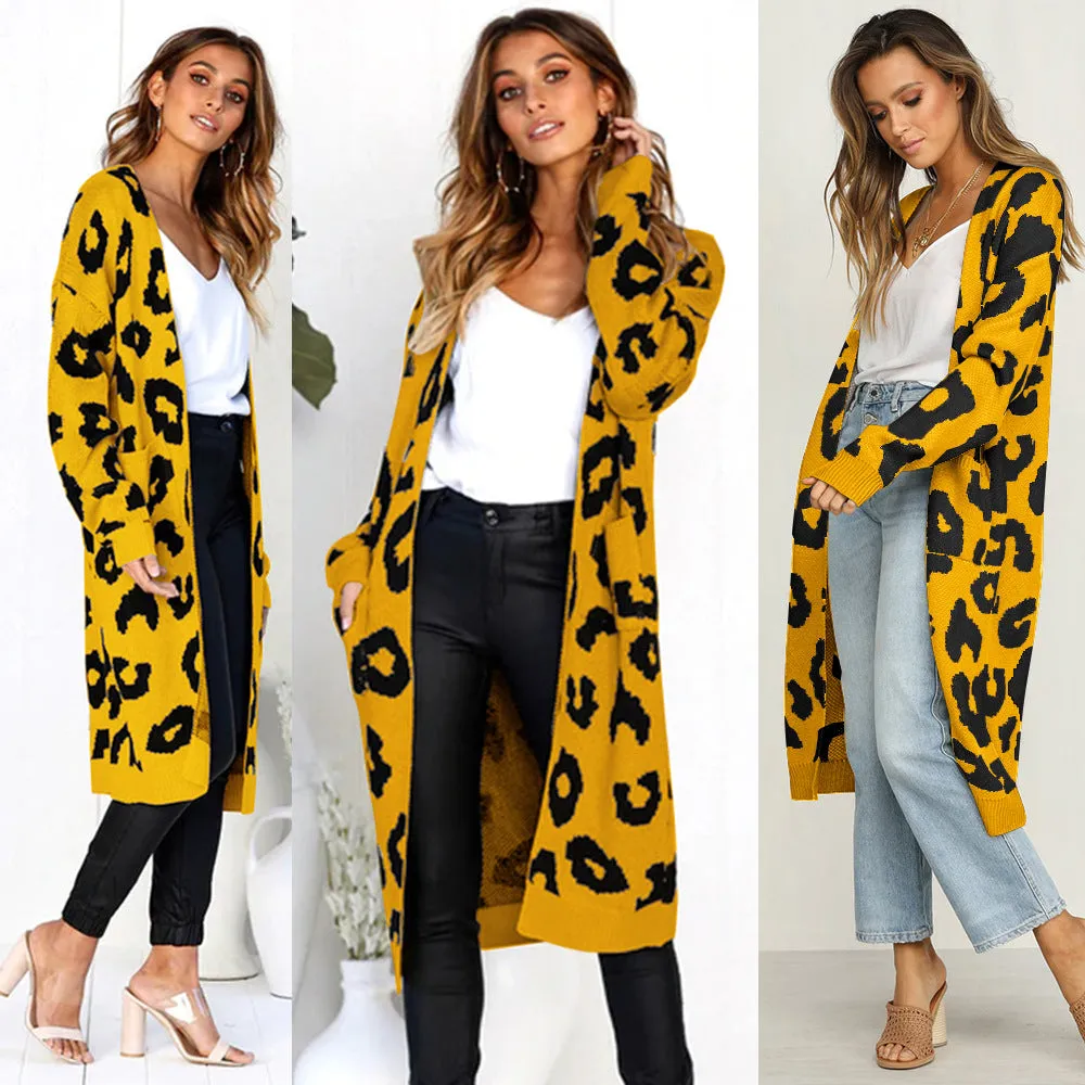 Print Loose Pockets Women Oversized Cardigan Sweater