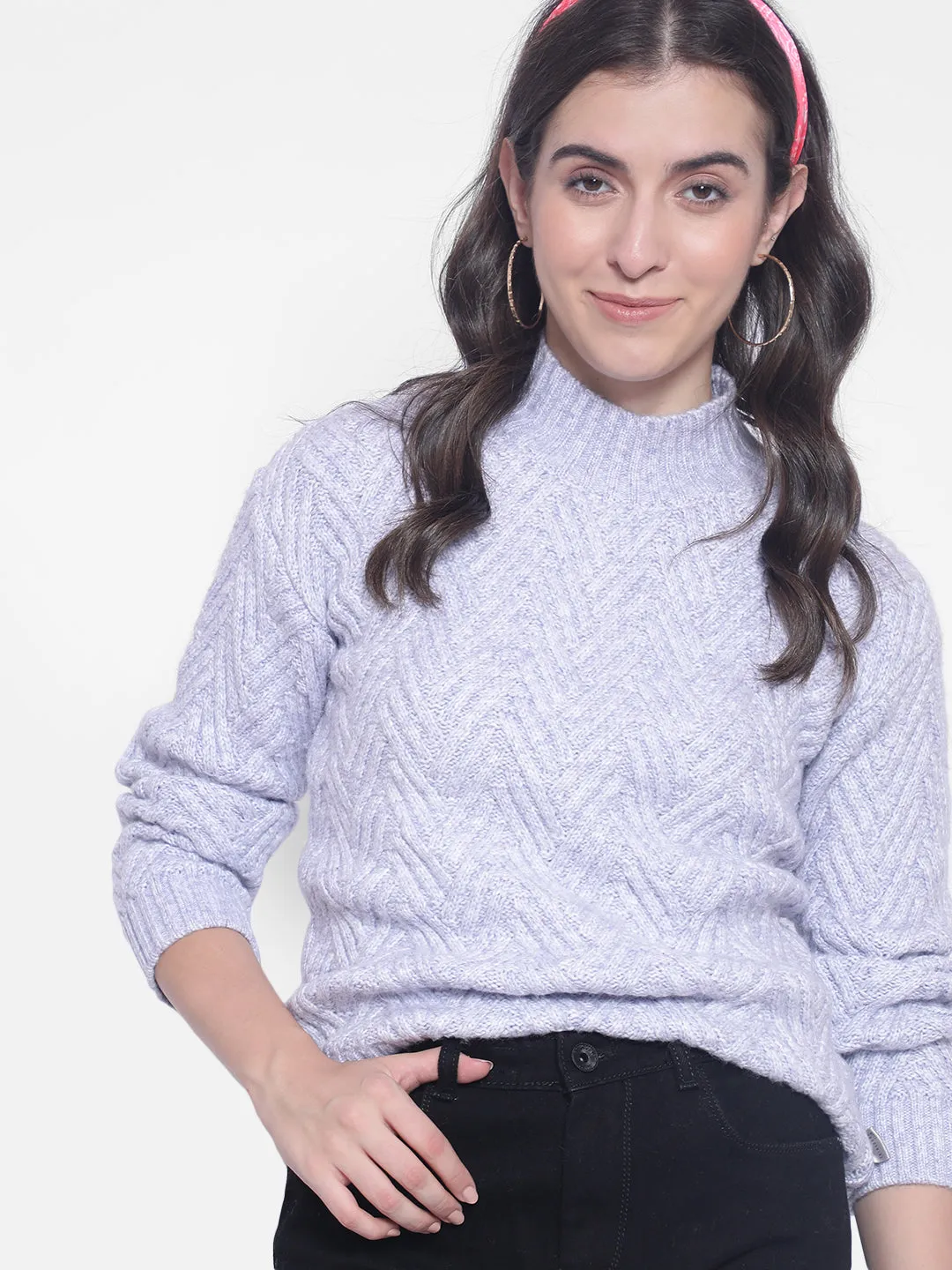 Purple High-Neck Sweaters