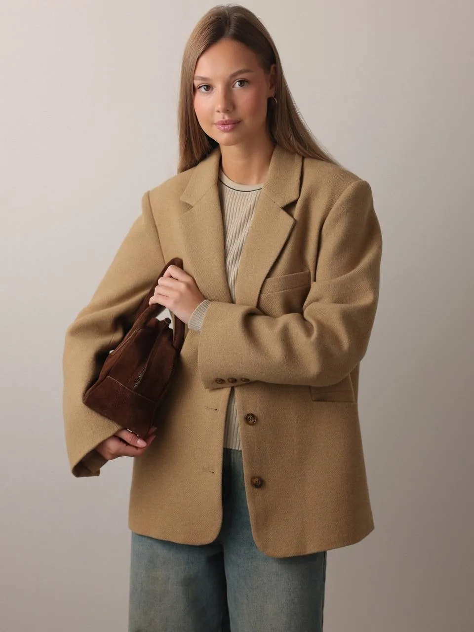 Ribbed Knit Beige Sweater